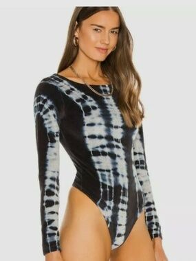 Allsaints Bodysuit Women's 6 Blue Ink Gray Marl Raffi Velvet Tie Dye Teddy